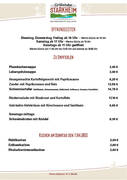 Speisekarte Öffnungszeiten KW15